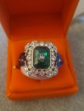 Kurt Geiger Statement Ring with Green Crystal Center Multicolor Accent Stones